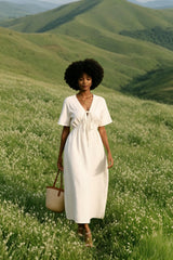 Bohemian Deep V Tie Waist Flowy Boho Dress