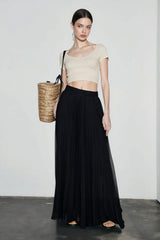 Chiffon Pleated Flowing Maxi Skirt