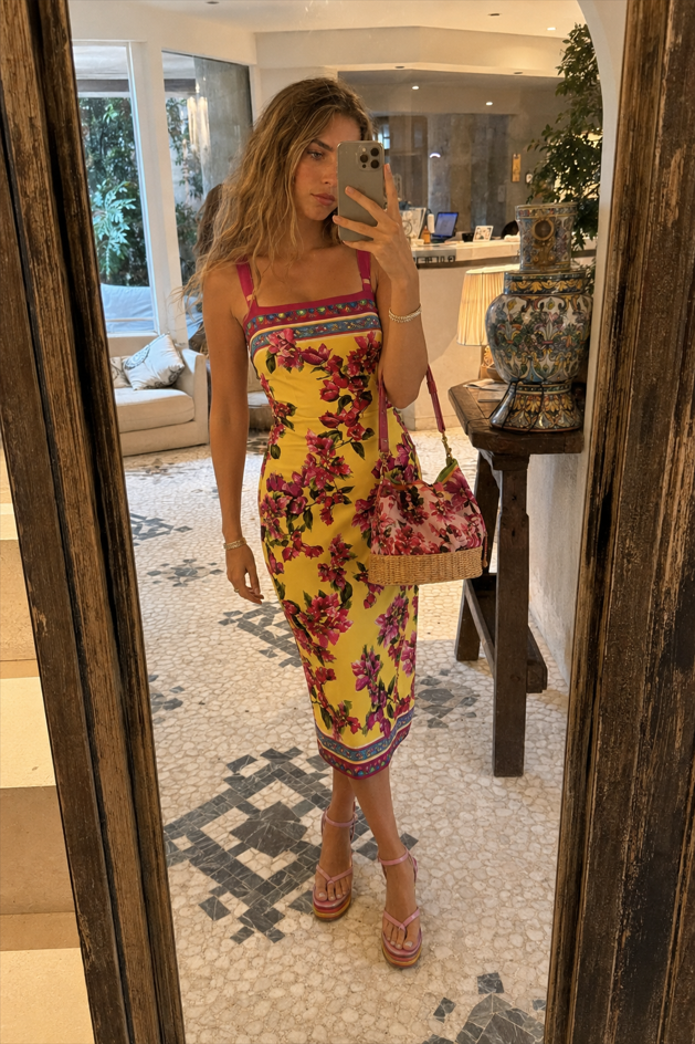 Ethnic Vintage Print Slim Cami Midi Dress