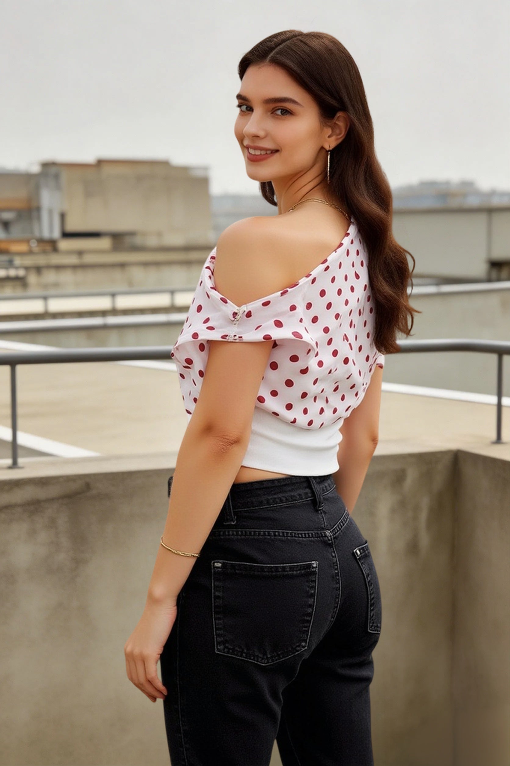 Polka Dot Off Shoulder Cami Top