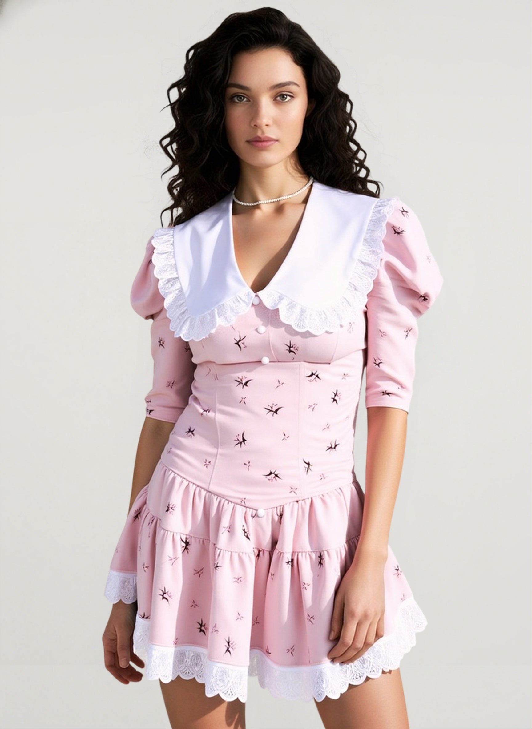 Peter Pan Collar Short Sleeve Floral Mini Dress