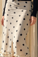 Ruffled Polka Dot A-Line Midi Skirt