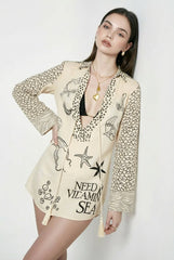 Loose Fit Printed Shirt Shorts Vacation Set