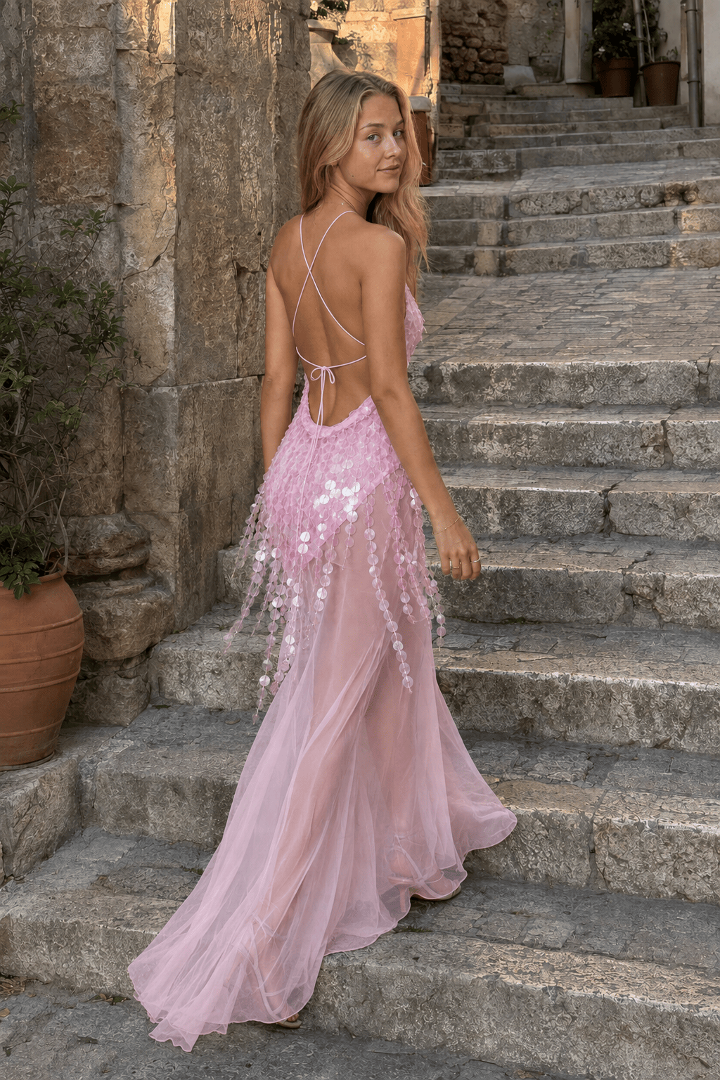 Sequin Mermaid V Neck Maxi Dress