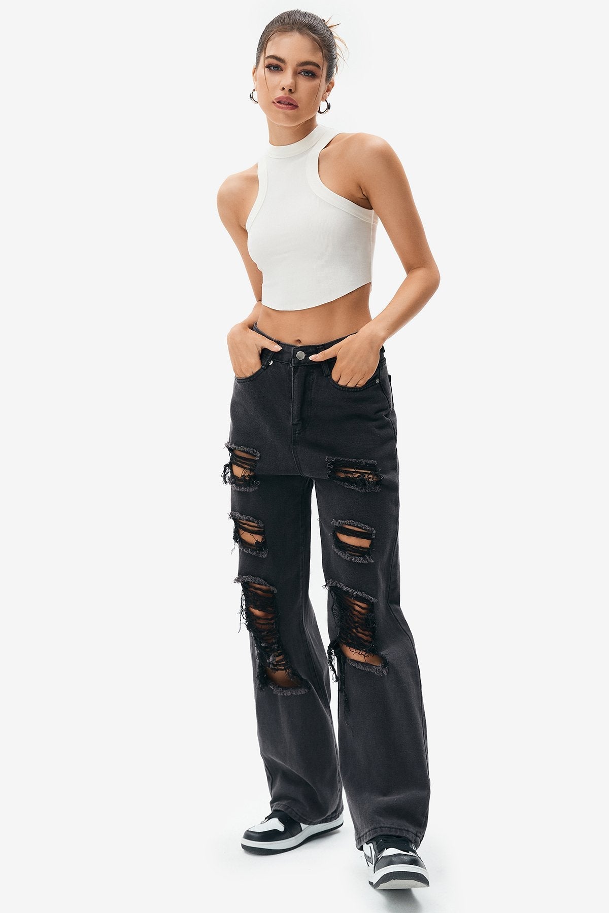 Racerback Curved Hem Crop Tank Top