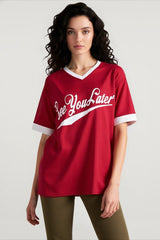 V Neck Mesh Letter T-shirts