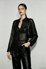 Sequin Collared Long Sleeve Glamorous Blouse