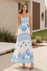 Shell Print High Waist Flowy Cami Maxi Dress
