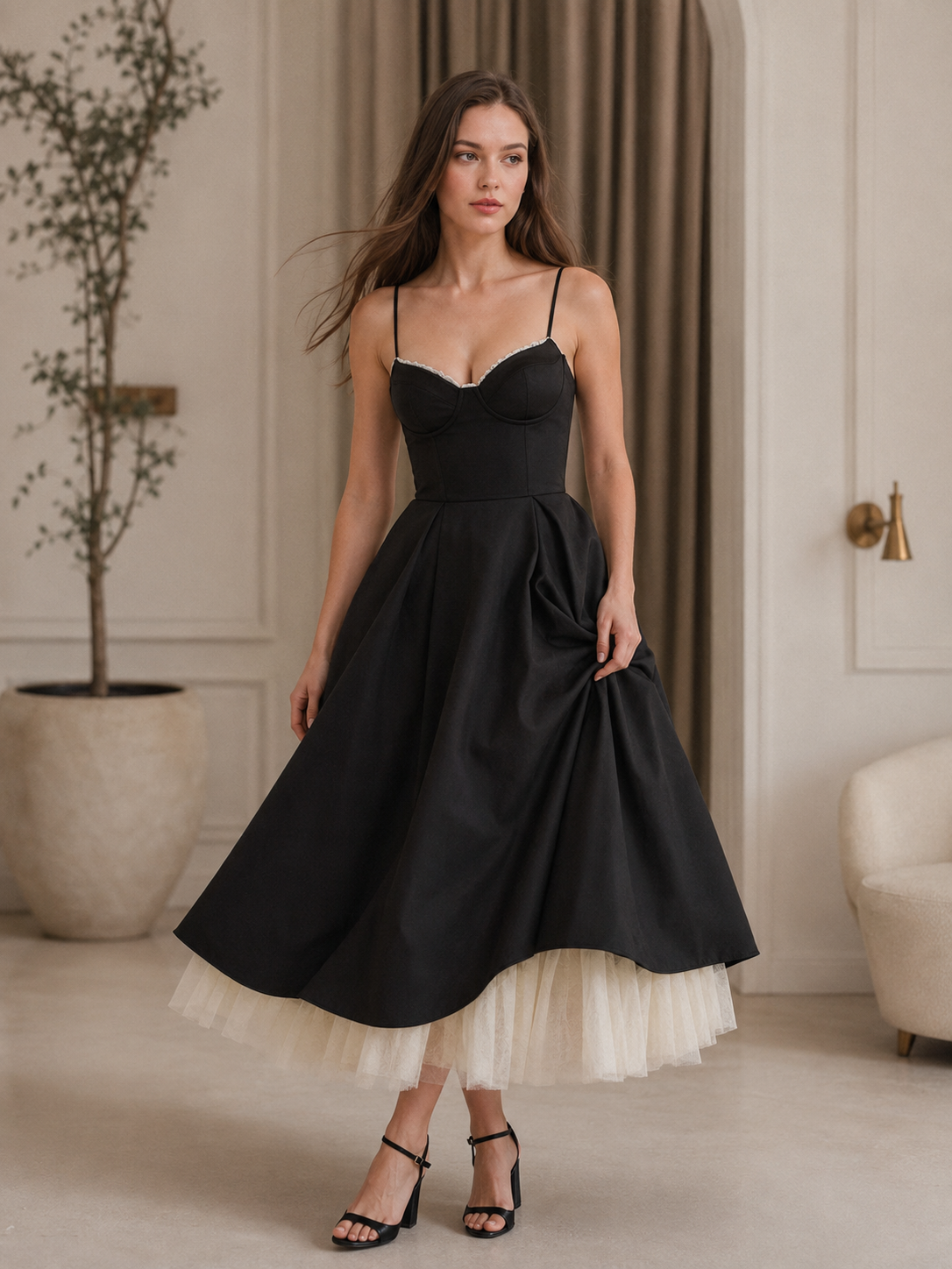 Maxi V-Neck Puff Party Dress