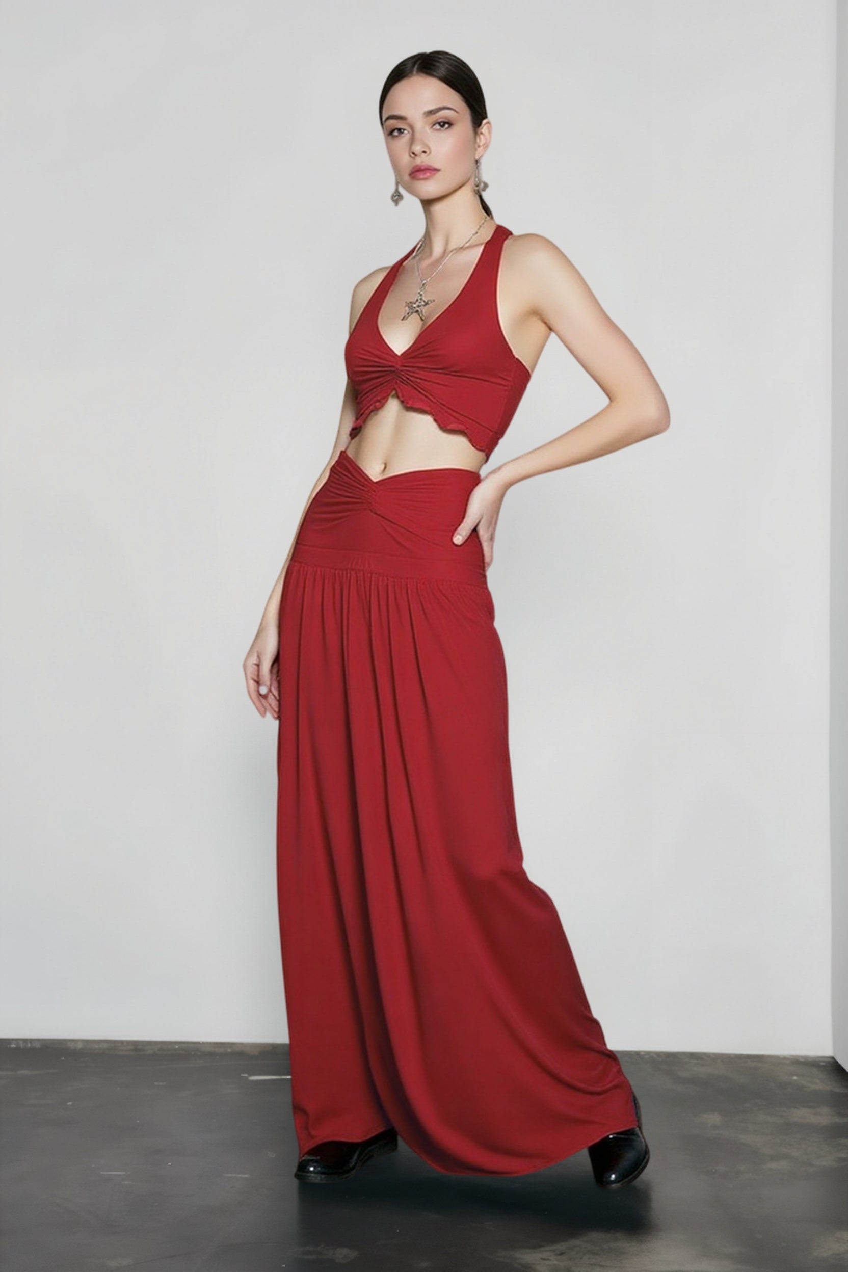 Hollow Out Patchwork Maxi Knit Set
