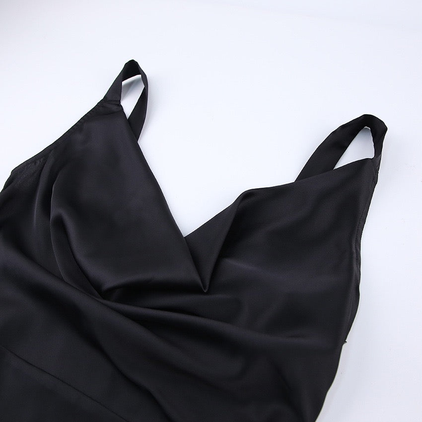 Cowl-Neck Satin Midaxi Dress in Black