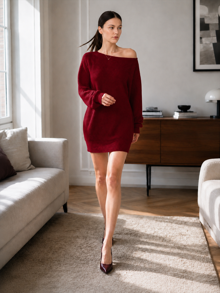 Casual Knit Off Shoulder Sweater Dress