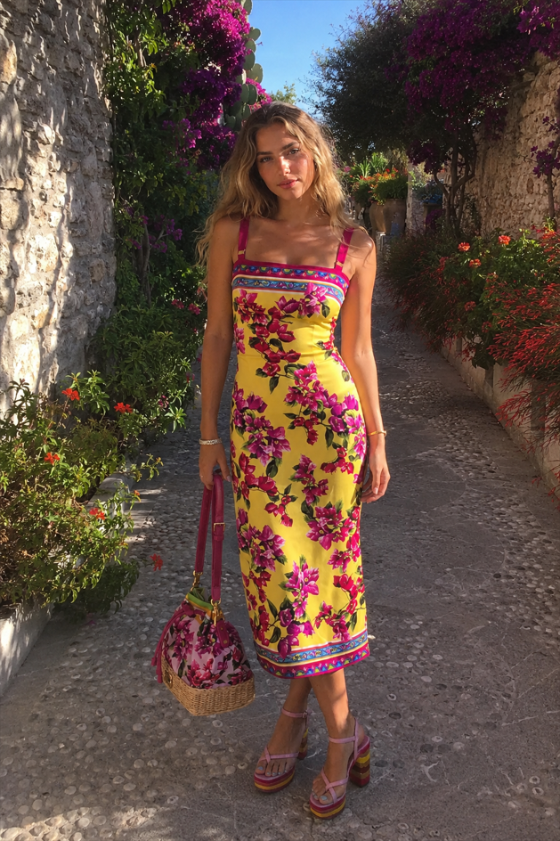 Ethnic Vintage Print Slim Cami Midi Dress