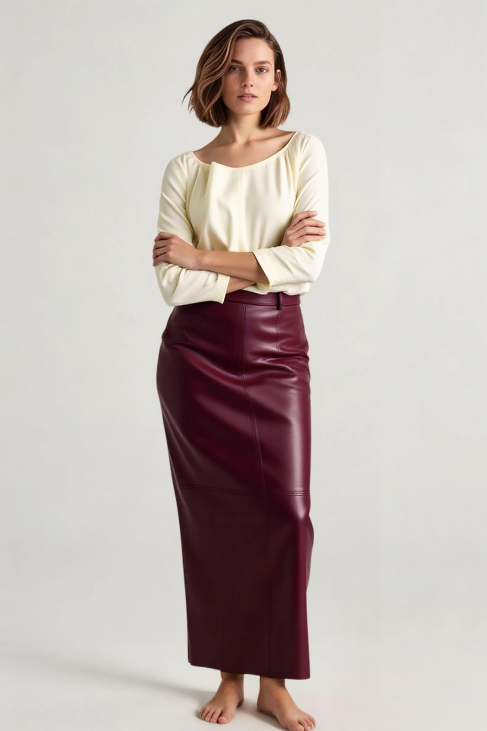High Waist PU Leather Bodycon Maxi Skirt