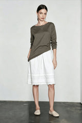 Lace Trim Acetate Midi Vacation Skirt
