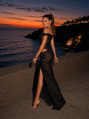 Sexy Patchwork Backless Sheer Lace Slit Maxi Dress