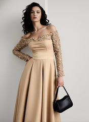 Long Sleeve Sequin Evening Gown Prom Dress