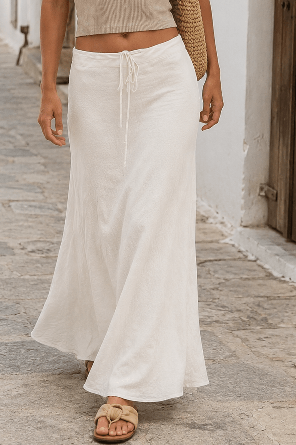 Drawstring High Waist Bodycon Midi Skirt