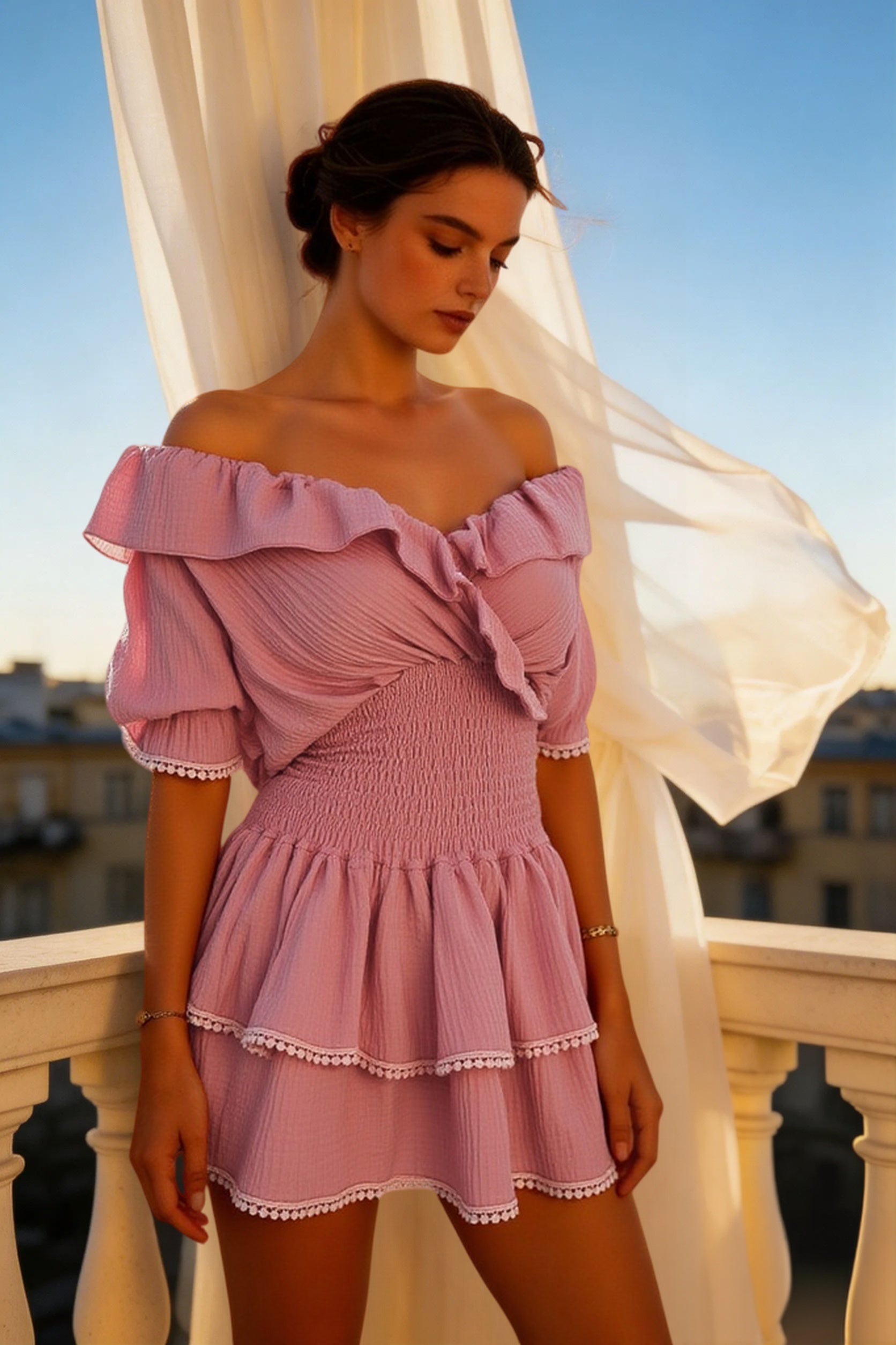 Summer Women  Slash Neck Mini Dress