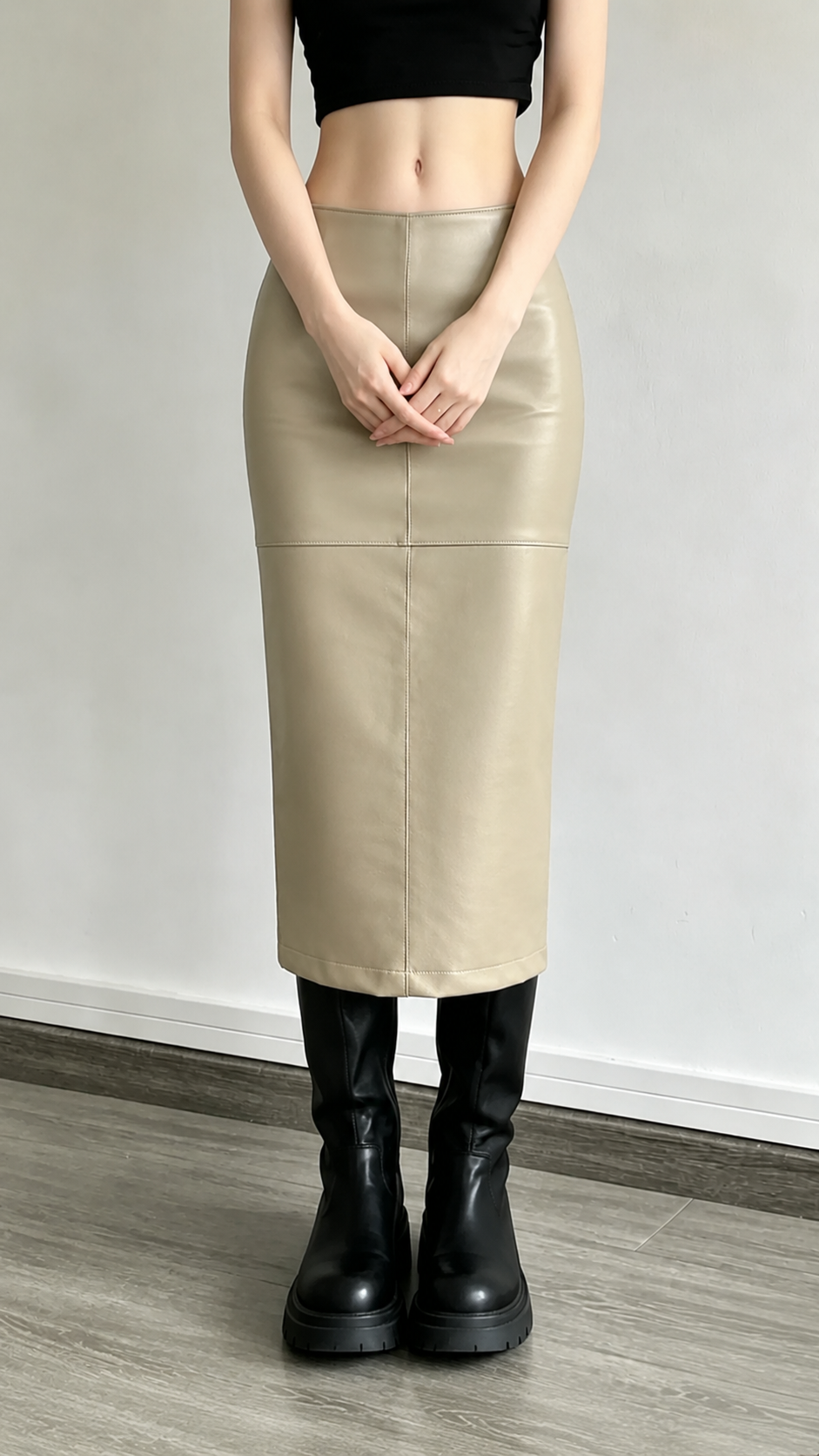 PU Leather Split Slim-Fit Skirt