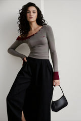 Color Block One Shoulder Knit Top