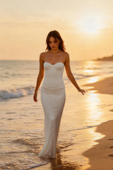 Strapless Hollow Out Tie Maxi Lace Dress