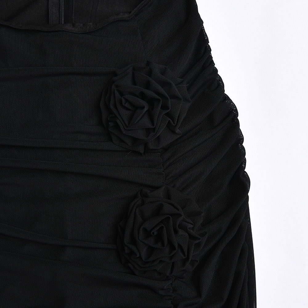 Slinky Jersey Ruched Cut-Out Midaxi Dress in Black