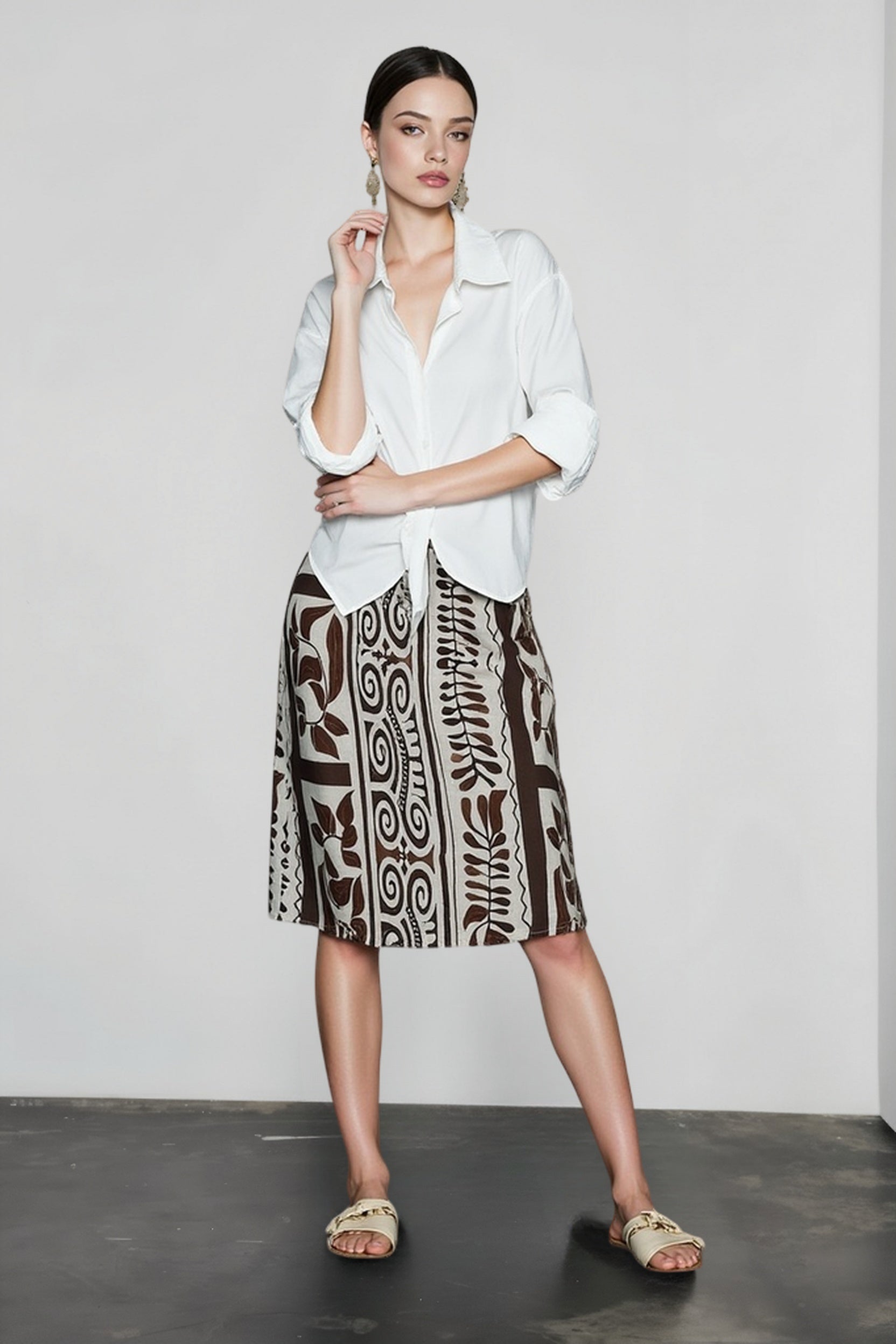 Natural Linen Leaf Vacation Skirt