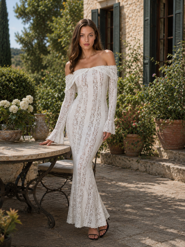 Long Sleeve Lace Strapless Boho Dress