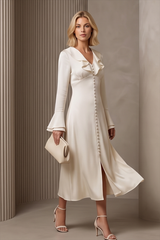 Vintage Ruffled V-Neck Flared Sleeve Maxi Dress