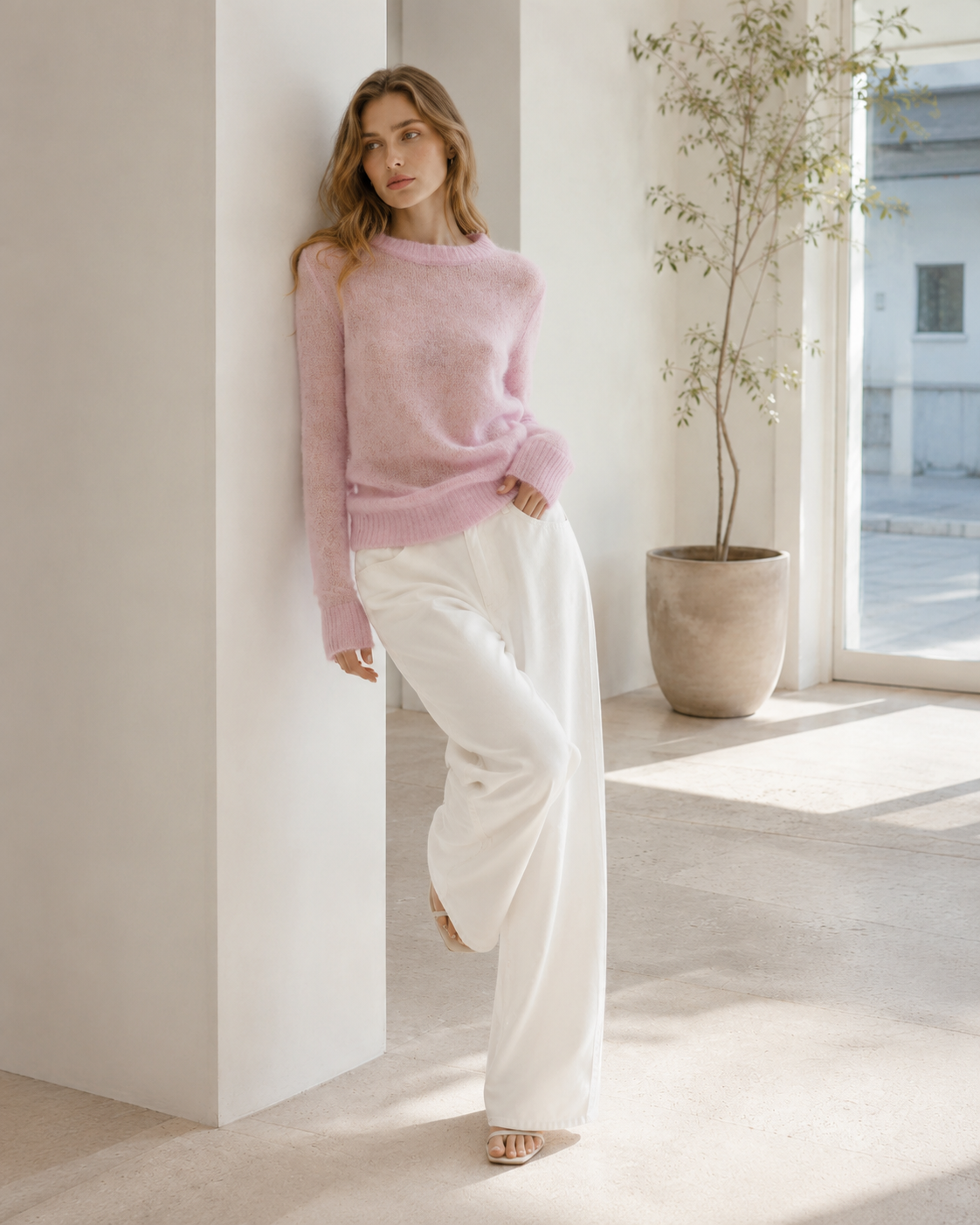 Candy Pastels Sheer Crew Neck Lightweight Knit Top