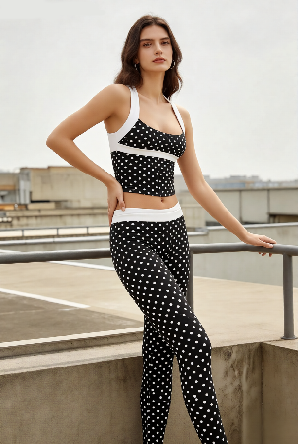 Contrast Polka Dot Sexy Tank Pants Two Piece Set