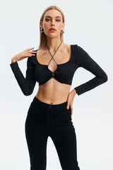 Tie Back Cut Out Long Sleeve T-shirt
