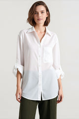 Linen Relaxed Collared Long Blouse