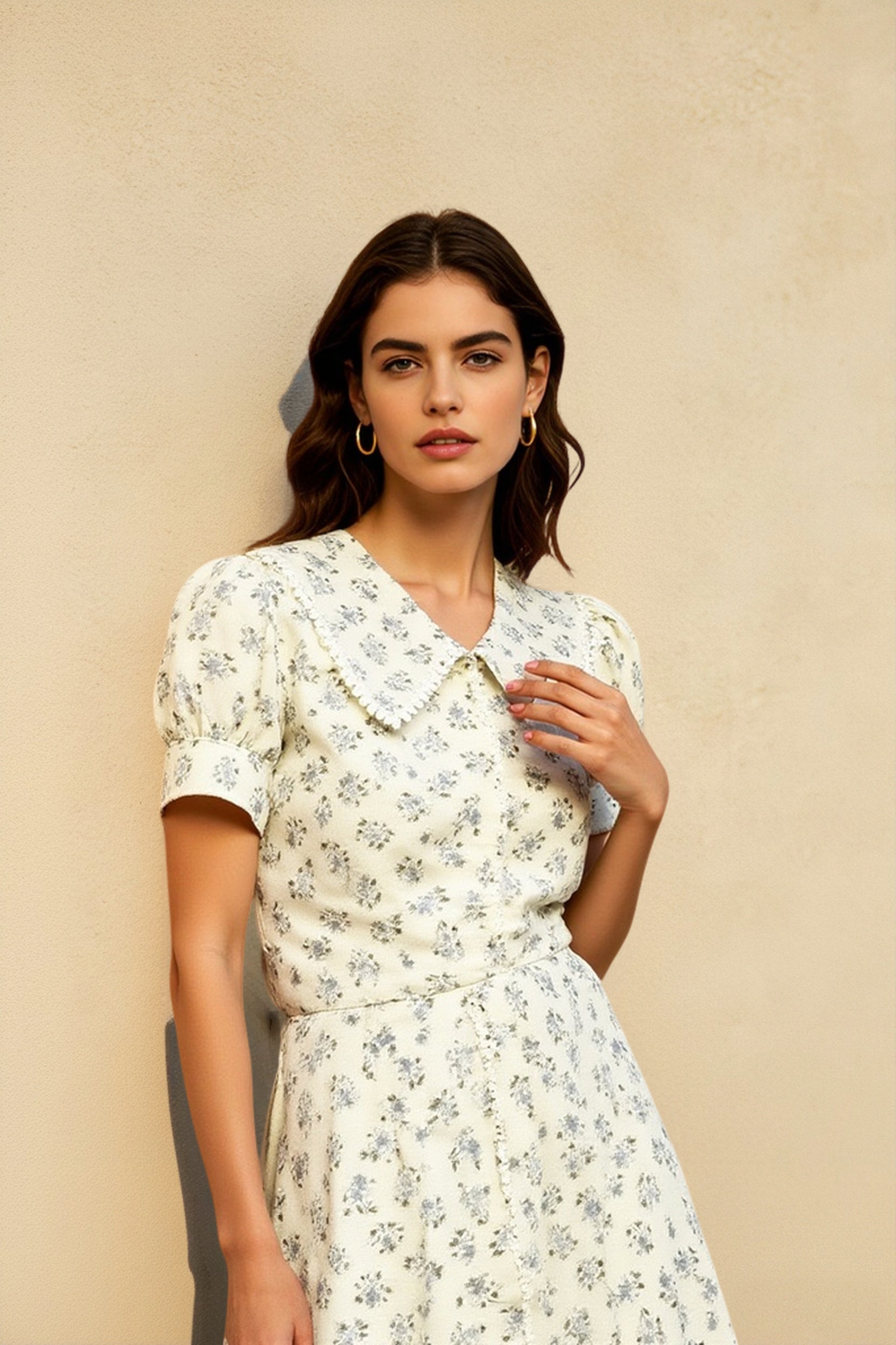 Floral Short Sleeve Peter Pan Collar Vacation Dress