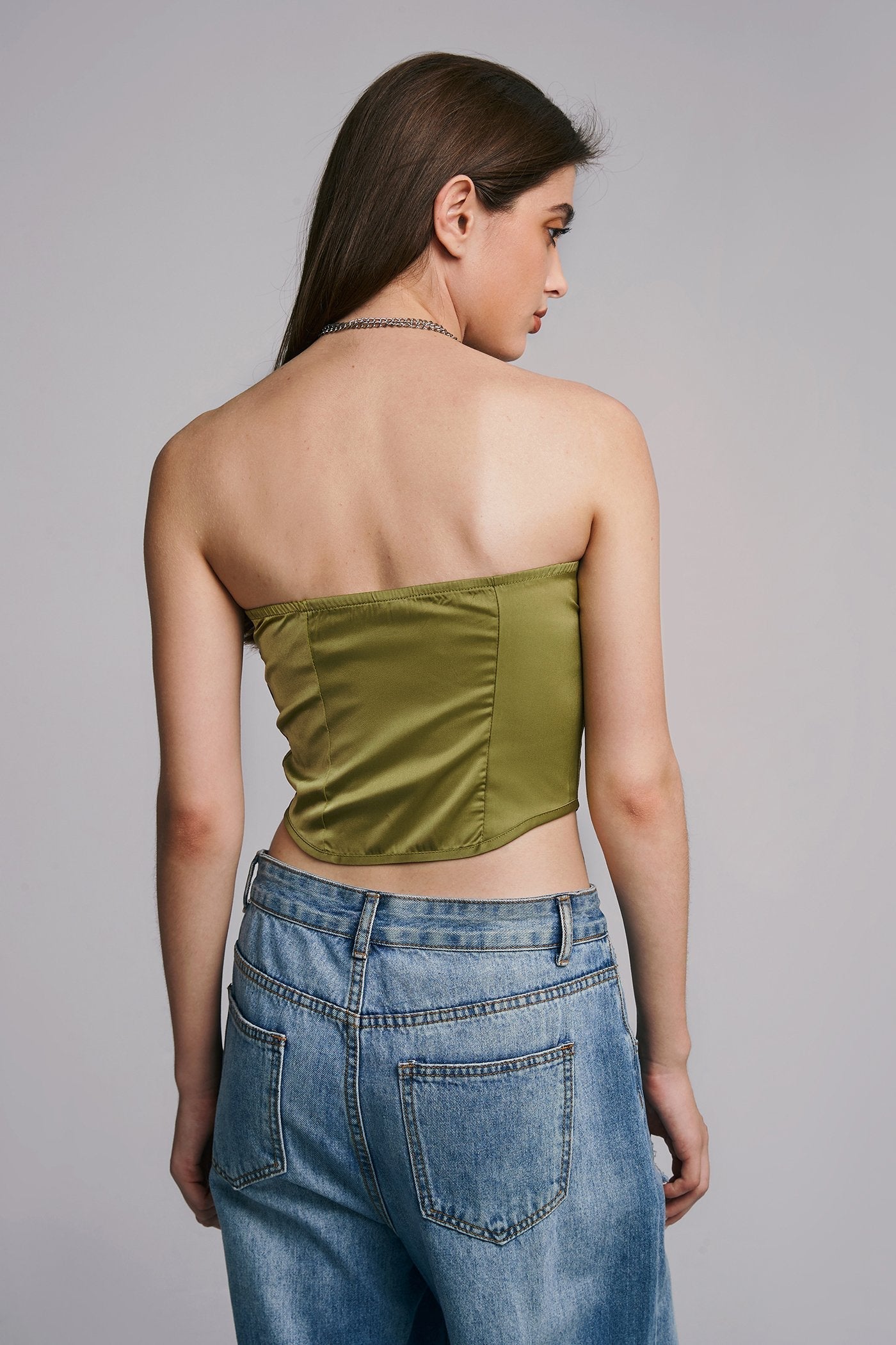 Off Shoulder Lace Up Curved Hem Corset Top
