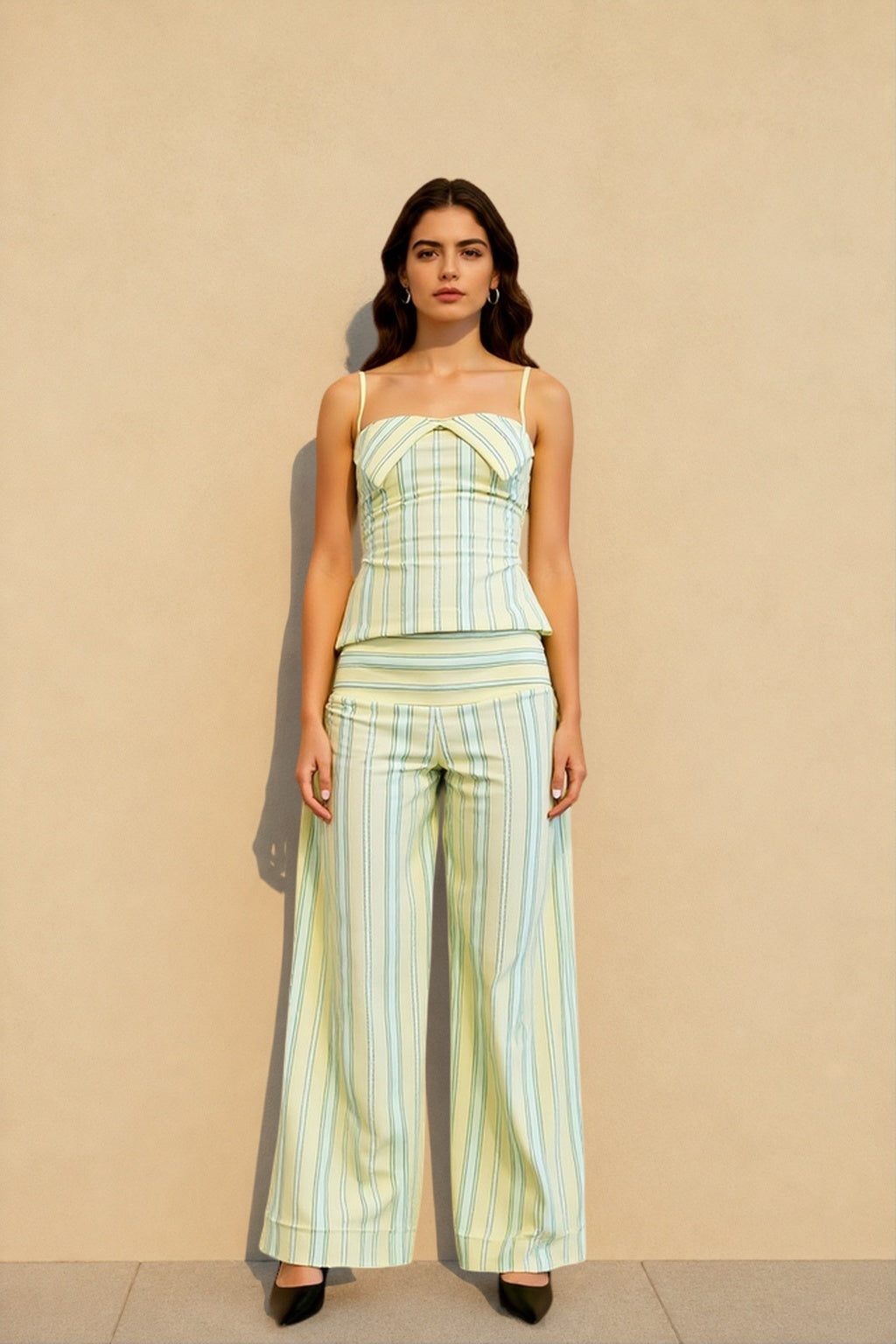 Striped Halter Cami Wide Leg Pants Two Piece Set