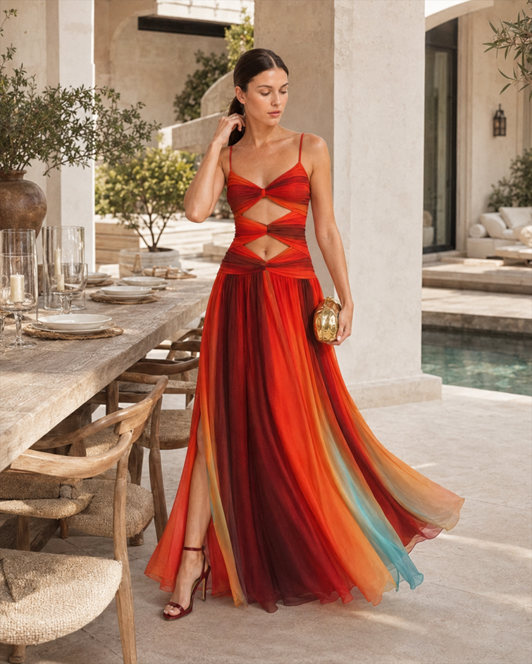 Twist Knit Hollow Shoulder Strapless Bodycon Maxi Dress