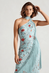 Print Tassels Sleeveless Backless Floral Dress
