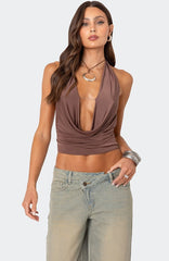 Xylia Plunge Neck Tie Back Top
