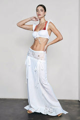 Lace Trim Elastic Waist Two Piece Vacation Set