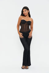 Off Shoulder Lace Up Mesh Splicing Boning Crop Top