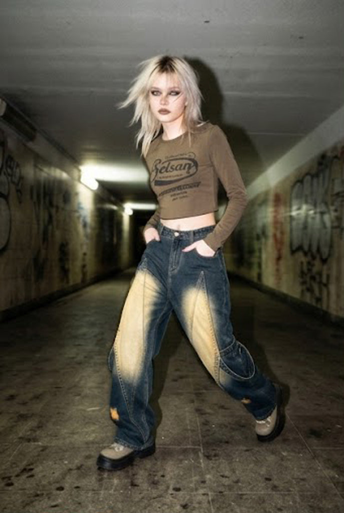 Vintage Washed Patchwork Jeans