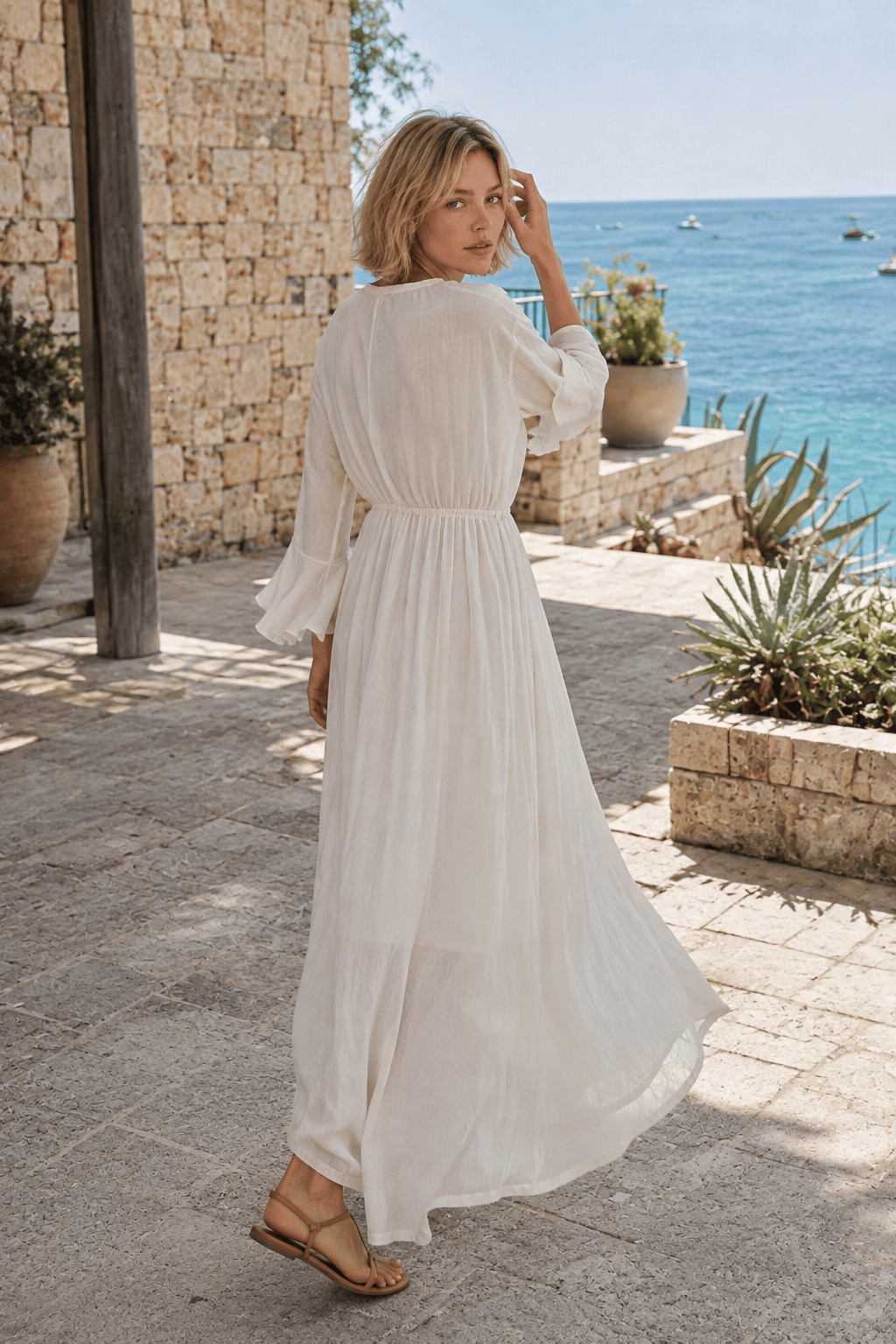 Bell Sleeve Sexy V Neck Belt Blouse