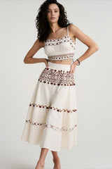 Bohemian vacation positioning printed beach women's suit, fringed webbing suspender top skirt two-piece set