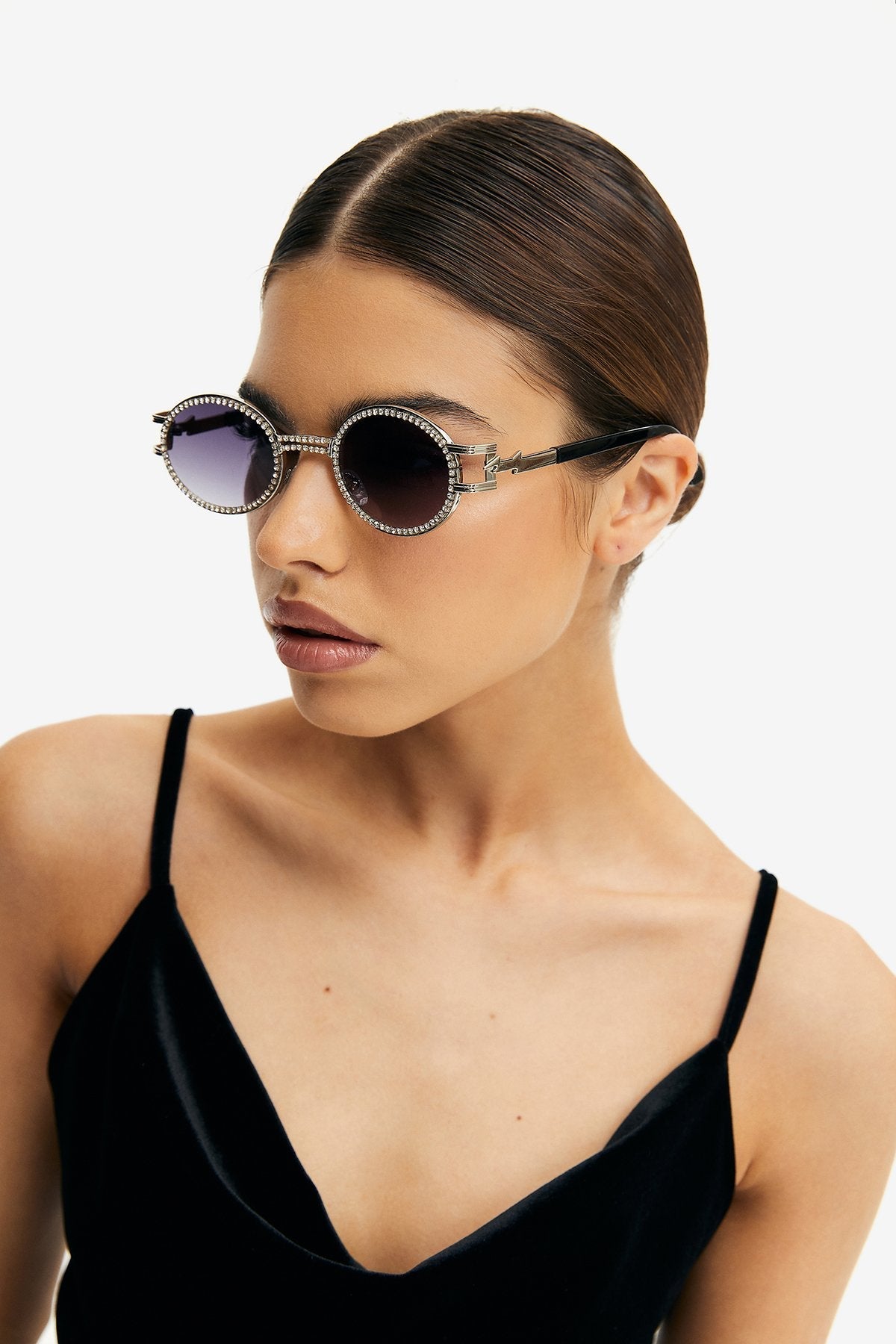 Rhinestone Decor Oval Frame Fashion Sunglasses