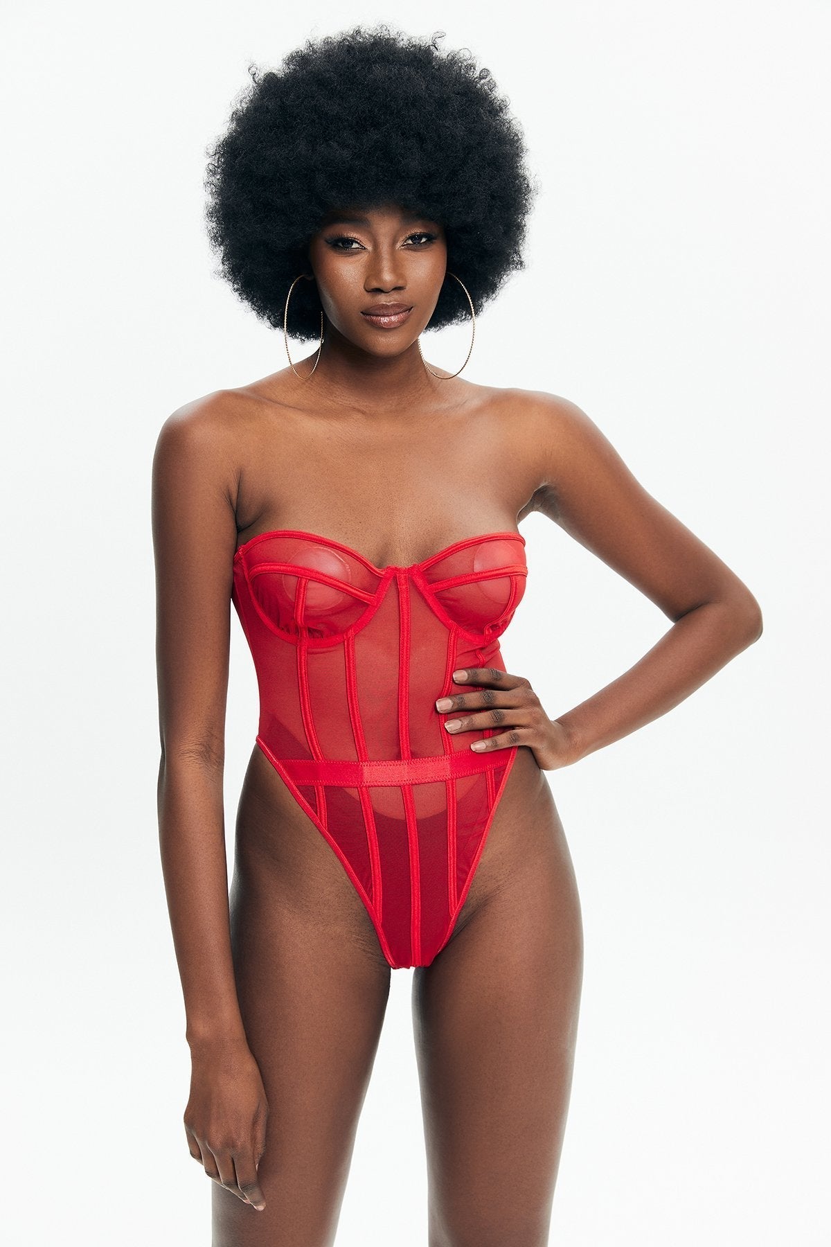 Off Shoulder Mesh Underwire Cut Out Bodysuit
