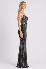 Boned Sequin Embroidered Formal Dress