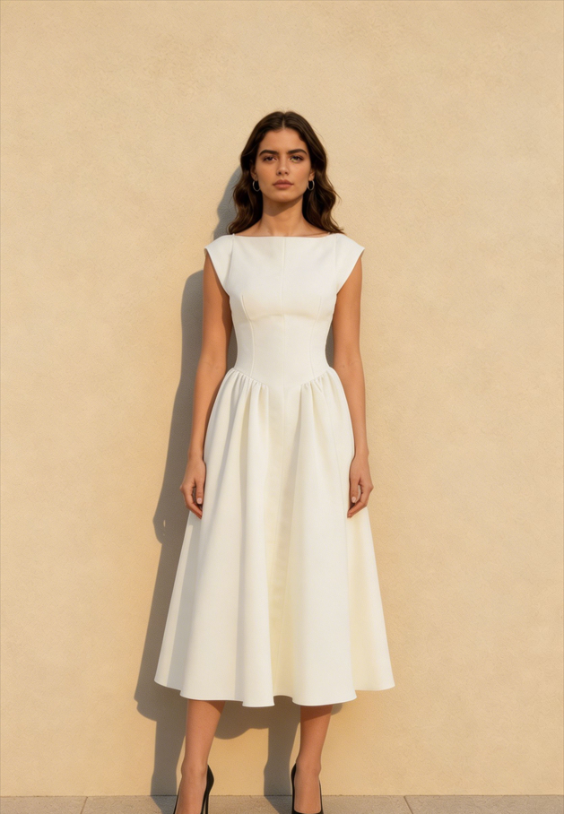 Minimalist Solid Backless Swing Midi Dress