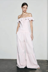 Ruffle Off Shoulder Top Pants Vacation Set